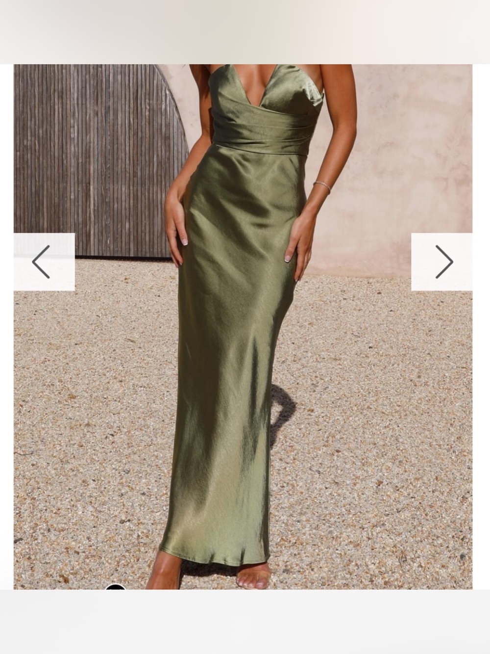Billy J Olive Green Satin Maxi Dress